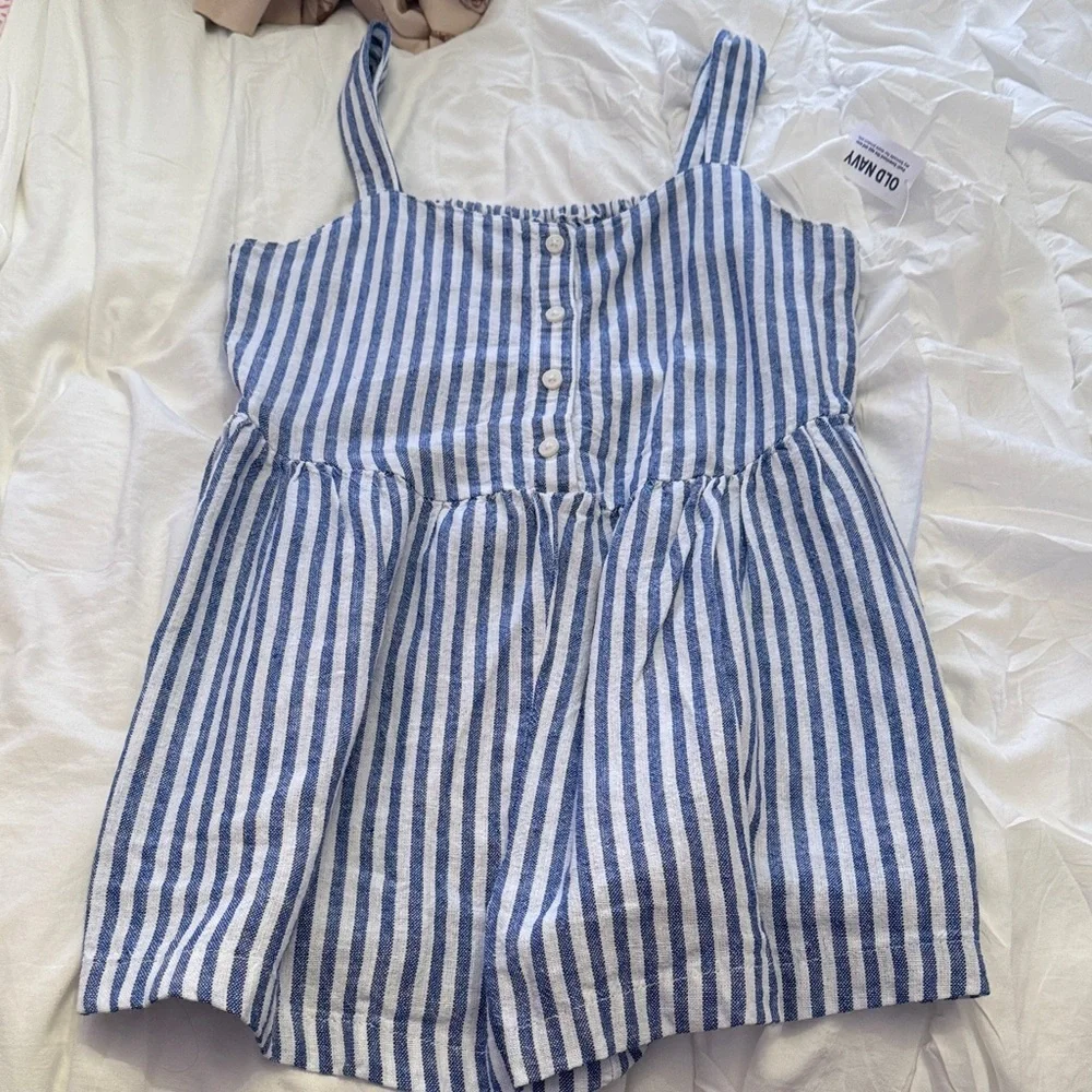 Old Navy Blue and White Striped Girls' Tank Romper Dress